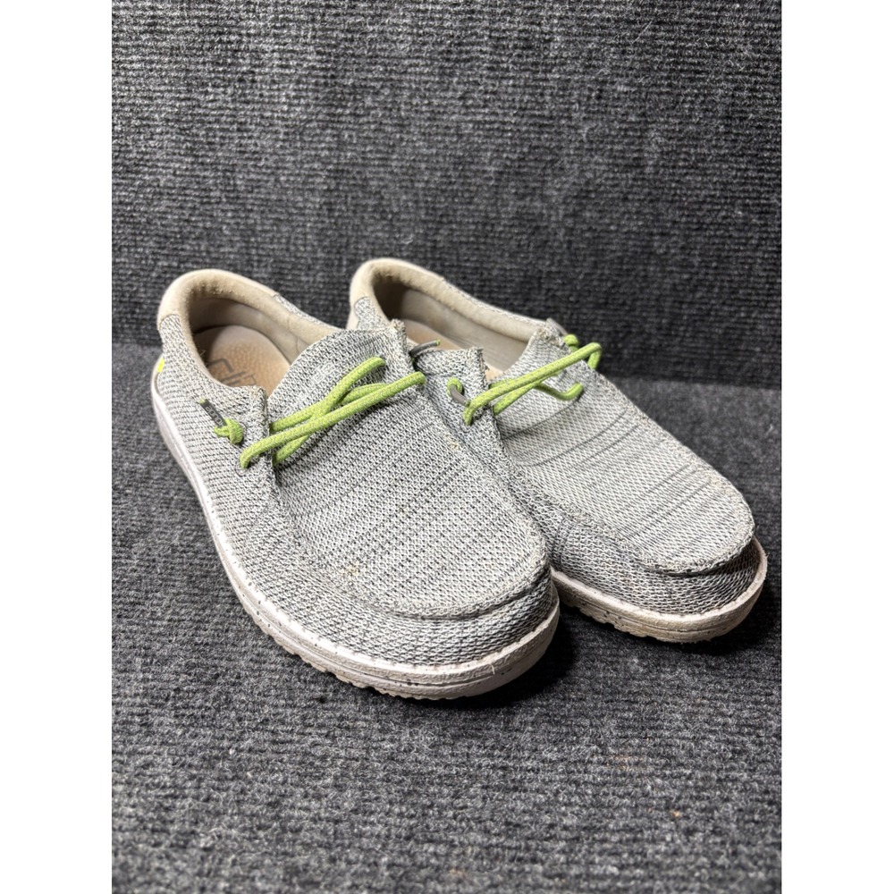 Hey Dude Wally Youth Sox Stone White Grey Lime Green Slip On Loafers Size 6Y